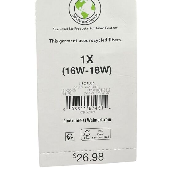 Time And Tru Striped Green And White One-Piece Swimsuit, Size 1X (16W-18W), NWT - Picture 7 of 9